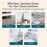 Puracy granite cleaner bottle with spray nozzle, designed for cleaning and polishing kitchen countertops and surfaces.