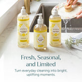 Puracy Yuzu dish soap bottle with lemon and yuzu citrus scent, showcasing the eco-friendly cleaning product on a kitchen surface.