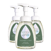 Puracy lavender vanilla foaming hand soap in a pump bottle, set of three, with a gentle, natural hand cleaning formula.