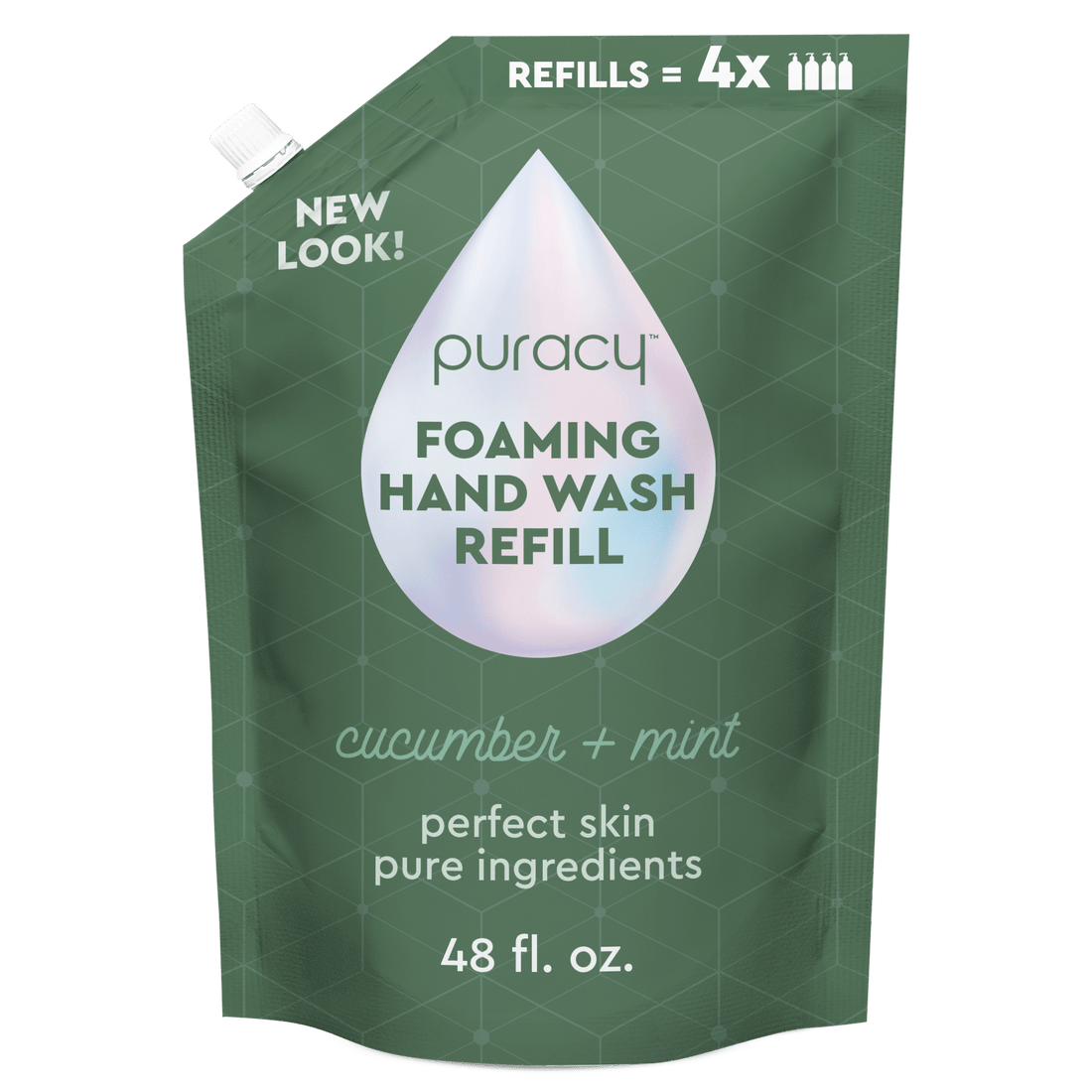Puracy foaming hand soap in lavender vanilla scent, three bottles shown with pump dispensers, gentle and moisturizing hand wash
