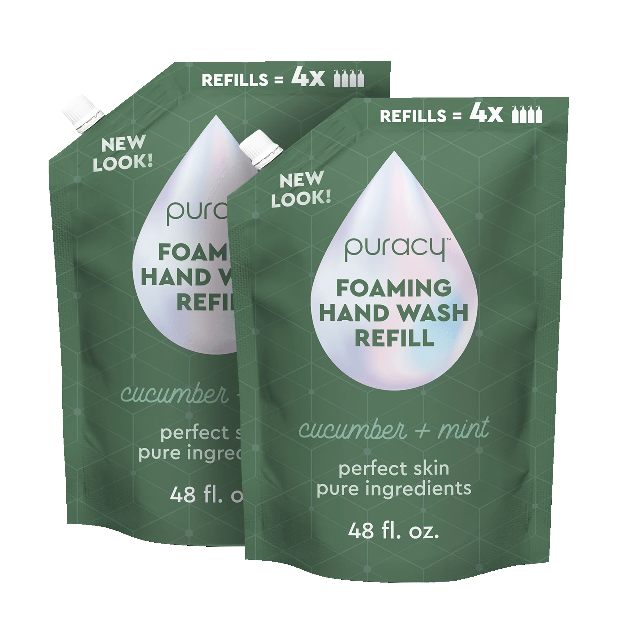 Puracy foaming hand soap in a pump dispenser, clear bottle with label, suitable for handwashing and bathroom use