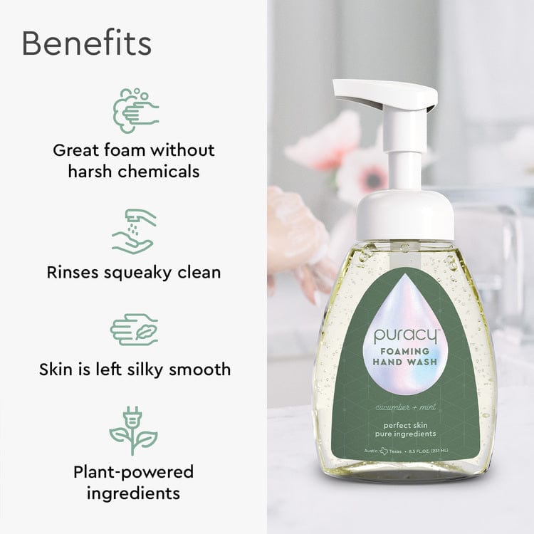 Puracy lavender vanilla foaming hand soap bottles, set of 3, with pump dispensers showing the soap&