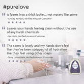 Set of three Puracy foaming hand soaps with lavender and vanilla scent, featuring pump bottles and clean design.