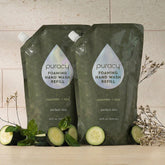 Puracy lavender vanilla foaming hand soap bottles in a standard pack of three, showing the product label and dispenser.