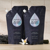 Puracy gel hand soap refill pack with two bottles, featuring clear gel formula and pump dispenser for gentle hand cleansing.