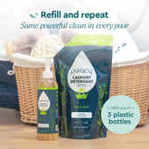 Puracy concentrated sulfate-free laundry detergent bottle, showcasing eco-friendly cleaning formula and label design.