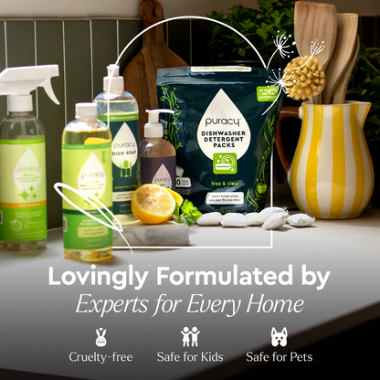 Puracy concentrated sulfate-free laundry detergent bottle with label, showcasing eco-friendly cleaning product for laundry.