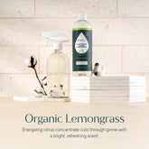 Puracy organic lemongrass multi-surface cleaner in a spray bottle, suitable for cleaning various household surfaces.