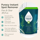 Puracy Instant Spot Remover bottle with clear label, showing a 48oz size, designed for removing stains and spots from fabrics.