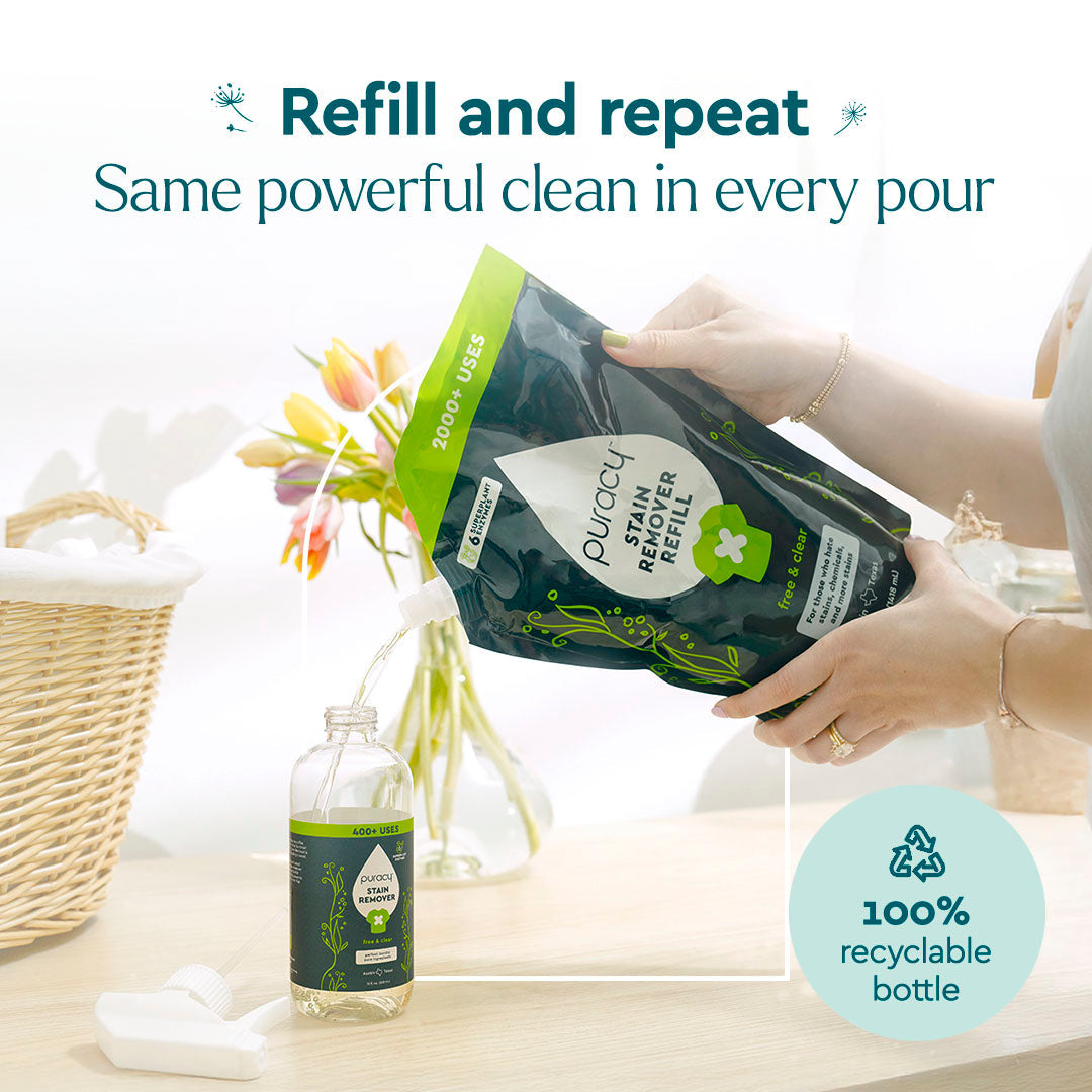 Puracy Laundry Stain Remover bottle with label, 12oz size, showing the stain removal product on a white background.