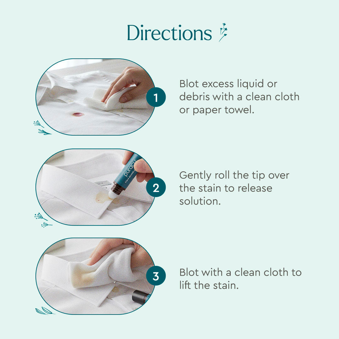 Puracy Laundry Stain Remover pen showing its compact design and stain removal tip for treating fabric stains.
