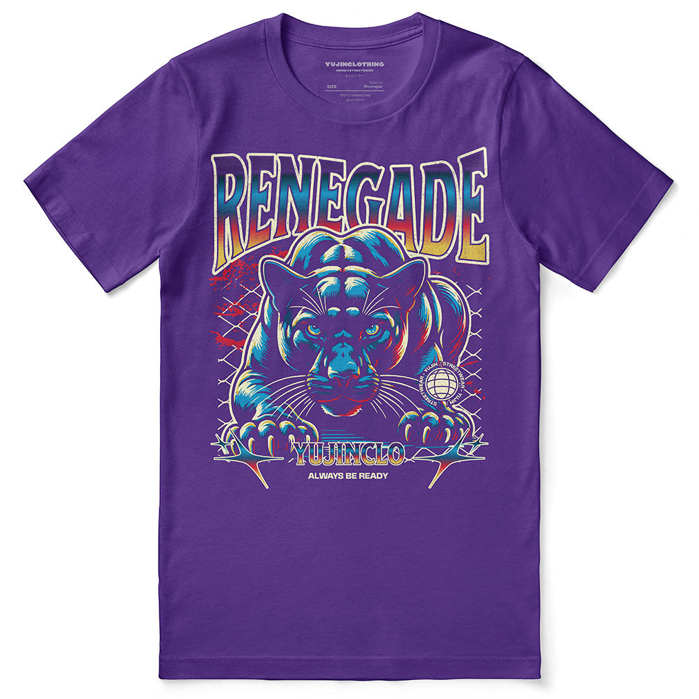 Yūjin Clothing Renegade cat T-Shirt featuring a bold feline graphic on a comfortable casual tee.