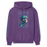 Yūjin Clothing Equilibrium Cyborg Hoodie in black with sleek futuristic graphics and a relaxed, comfortable fit.