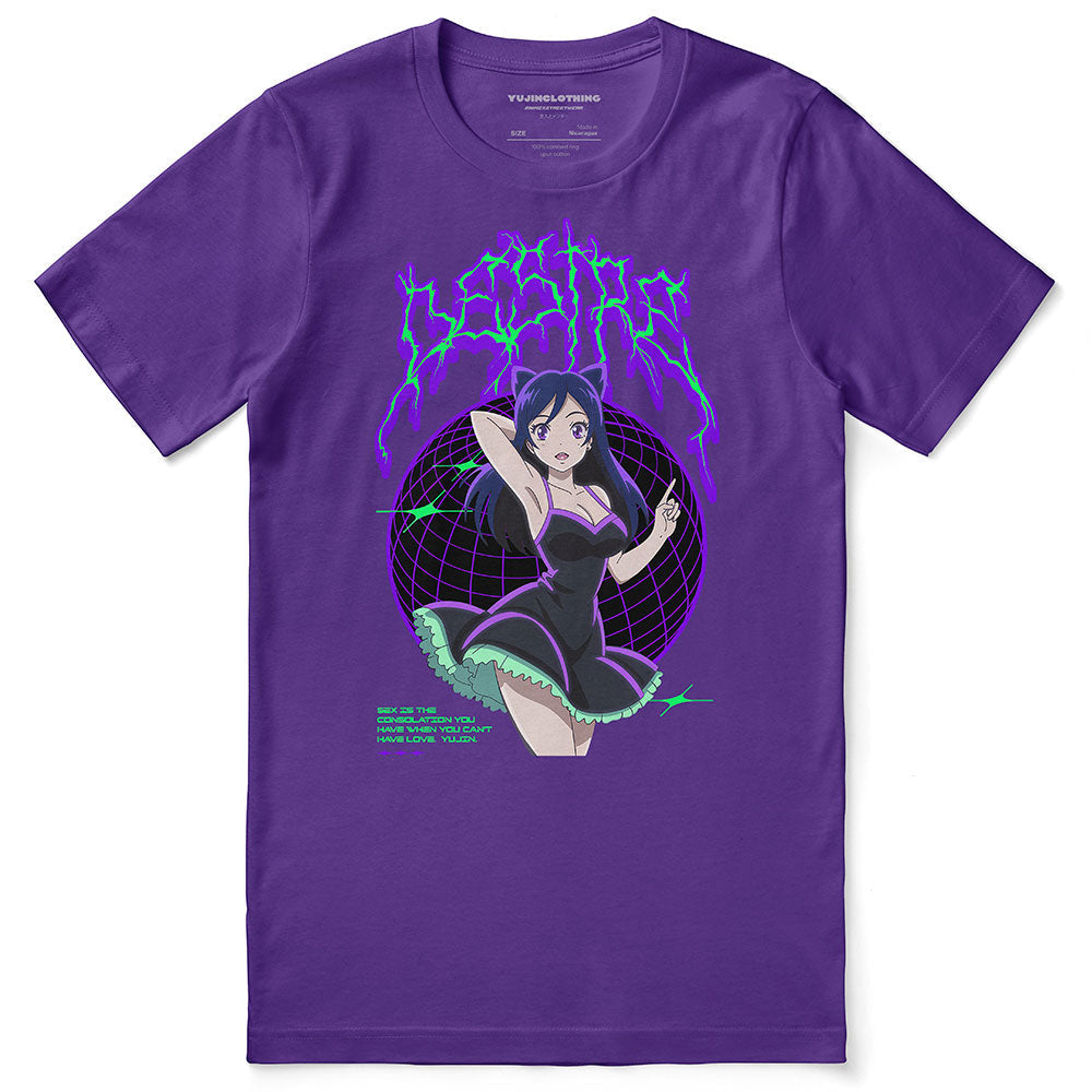 Yūjin Clothing Deep Desire T-Shirt in black with a graphic print, featuring a comfortable fit and casual style.