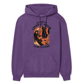 Yūjin Clothing Creep It Cat Hoodie showing a cozy black hoodie with a creepy cat graphic design on the front.