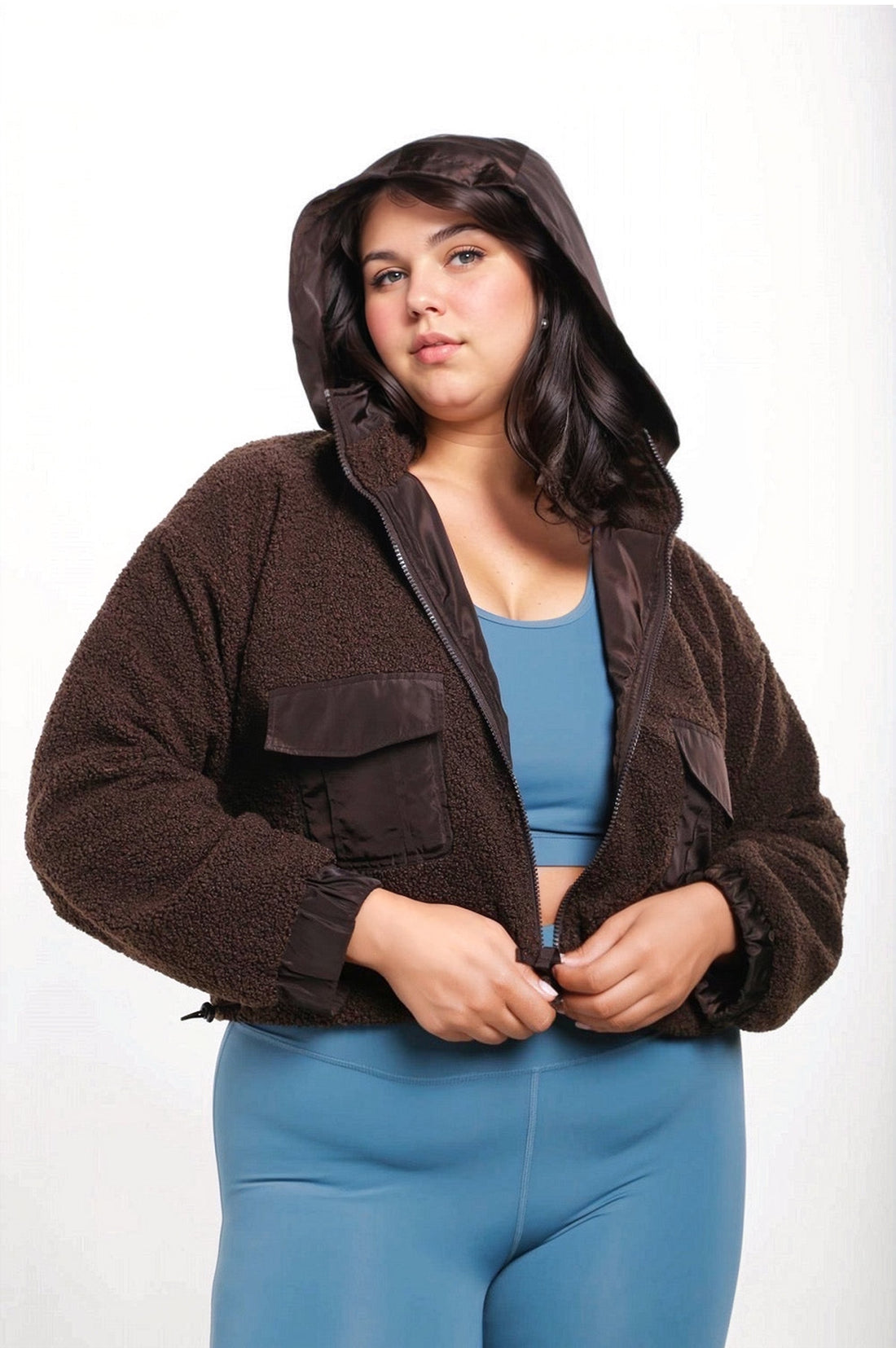 Fitkitty Culture Sherpa Dreams cropped hooded jacket, cozy fleece-lined women&