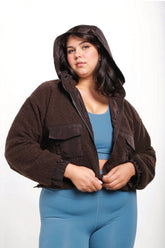 Fitkitty Culture Sherpa Dreams cropped hooded jacket, cozy fleece-lined women&