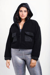 Fitkitty Culture Sherpa Dreams cropped hooded jacket, cozy fleece-lined hoodie with drawstrings and relaxed fit, in a stylish design.