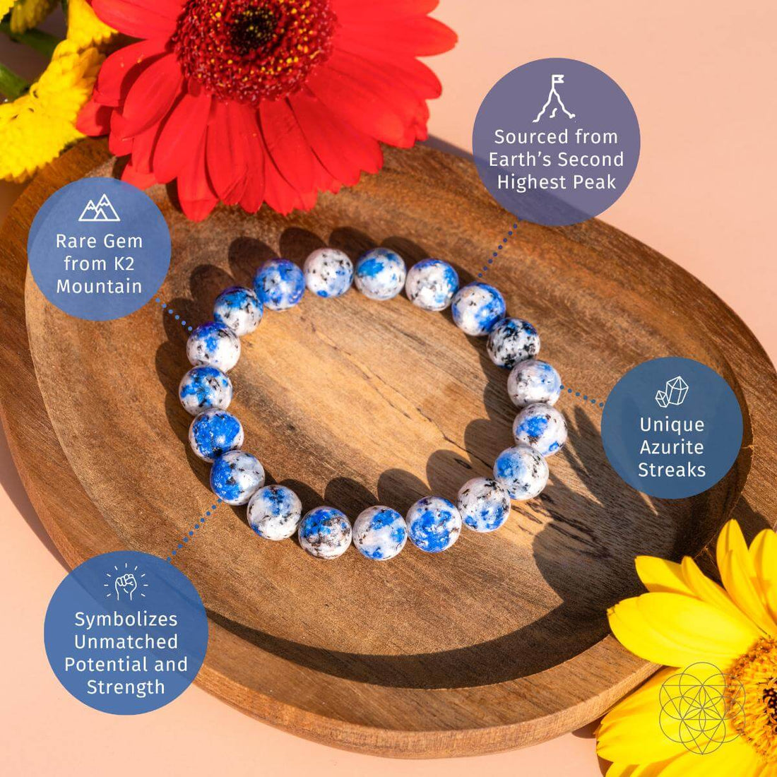 Handcrafted K2 stone bracelet from Conscious Items featuring natural stone beads for spiritual adventure and mindfulness.