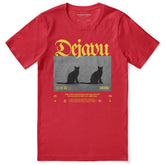 Dejavu Cat T-Shirt by Yūjin Clothing featuring a stylish cat graphic on a comfortable casual T-Shirt.