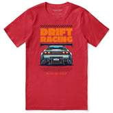 Yūjin Clothing Drift Racing Car T-Shirt featuring a dynamic racing car graphic on a casual cotton tee.
