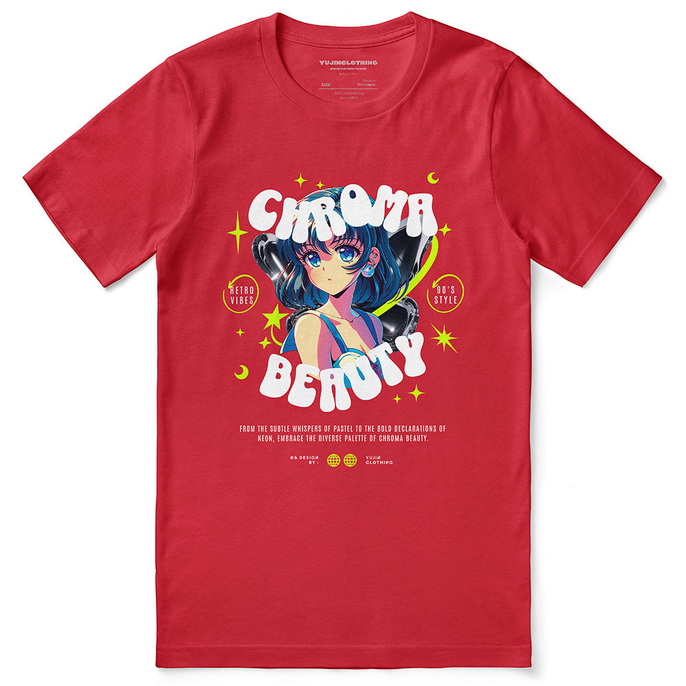 Yūjin Clothing Chroma Beauty T-Shirt featuring a vibrant graphic design on a comfortable casual cotton tee.