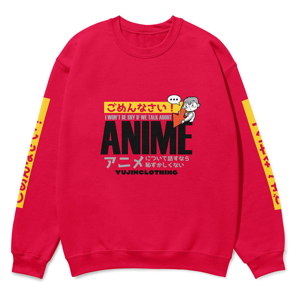 Anime Talk sweatshirt by Yūjin Clothing featuring a vibrant anime-inspired design on a comfortable, casual sweatshirt.