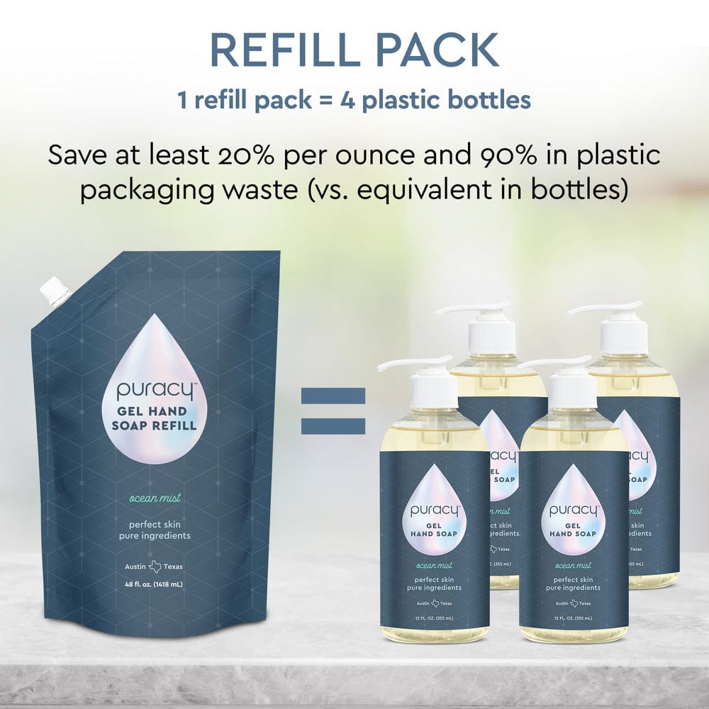 Puracy Gel Hand Soap refill pack with eco-friendly packaging, designed for gentle cleansing and skin hydration.