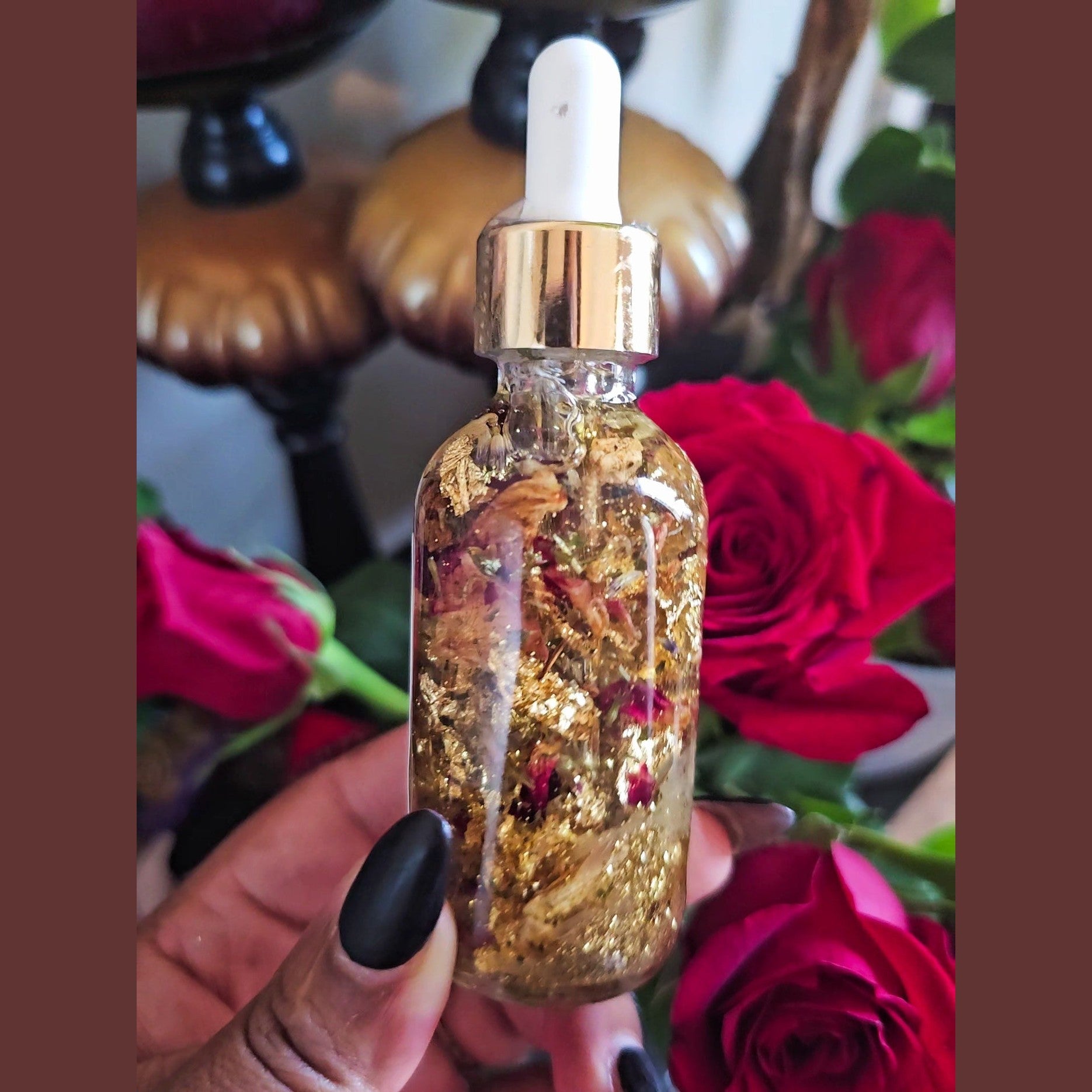 Lucky Rich Girl Hoodoo Conjure Oil by Rich Bitch Conjure, featuring a small glass bottle with a black dropper, labeled for wealth and glamour.