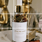 Beige elegant grid with "Coming Soon" text promoting Rich Bitch Conjure FMG Hoodoo Conjure Oil for lust, passion, and attraction rituals.