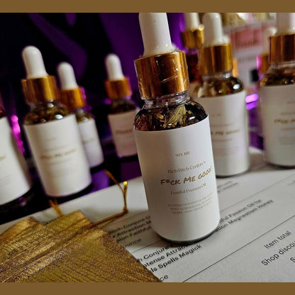 Rich Bitch Conjure FMG Hoodoo Conjure Oil bottle of Lust and Passion Oil, spiritual rootwork oil for attraction and desire rituals.