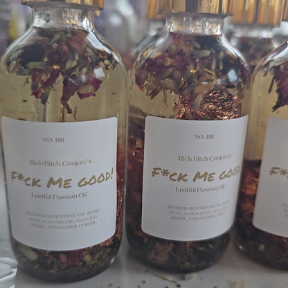 Rich Bitch Conjure Hoodoo Conjure Oil bottle featuring Lust and Passion Oil for attraction and desire rituals.