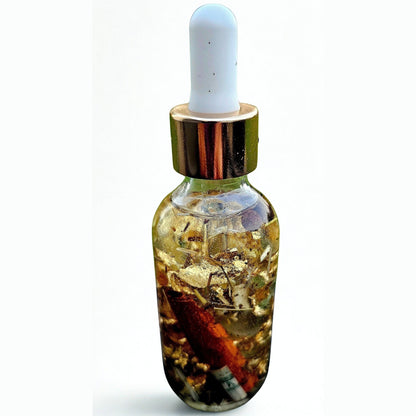 Rich Bitch Conjure Hoodoo Oil bottle, infused with herbs and roots for money attraction, wealth, and prosperity rituals.