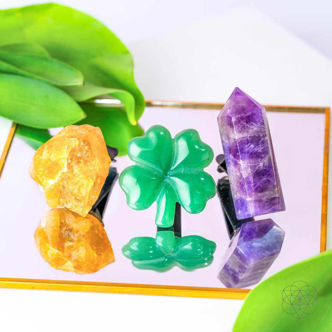 Conscious Items Road Guardians Lucky Car Crystal Kit with various crystals in a clear plastic case for positive energy on the road