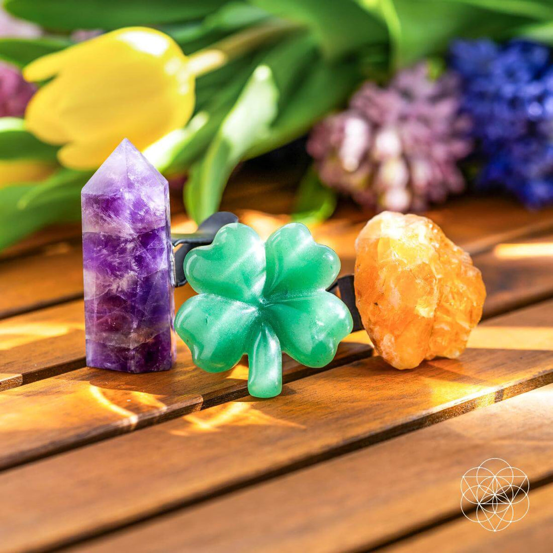 Conscious Items Road Guardians Lucky Car Crystal Kit with various healing crystals and a decorative pouch for positive energy.