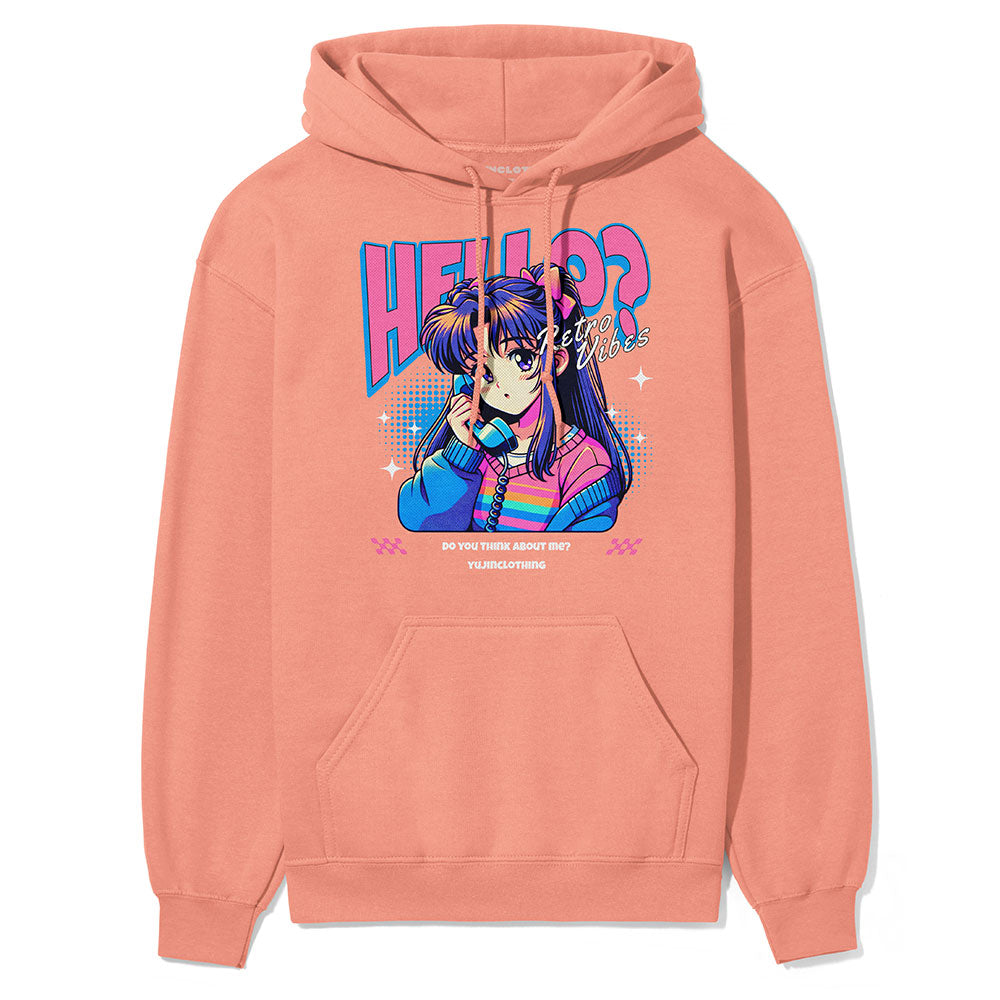 Yūjin Clothing Hello? hoodie with a casual fit, featuring a front print and soft fabric, perfect for everyday wear.