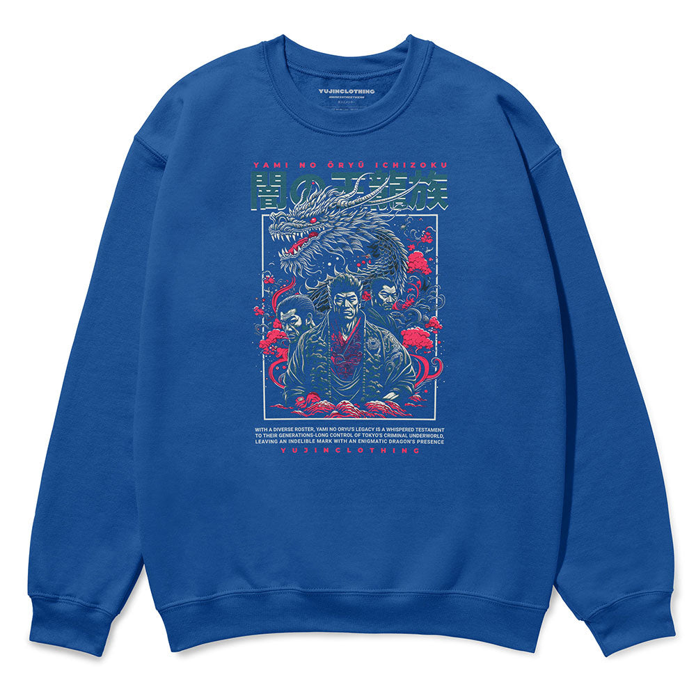 Yūjin Clothing Dragon Clan sweatshirt featuring a bold dragon graphic on soft, comfortable fabric for casual wear.