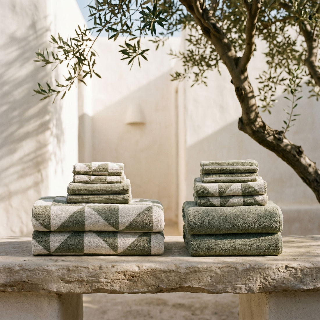 Italic Deia Australian Cotton Towels for home use, showing soft, plush texture and elegant design in a cozy bathroom setting.