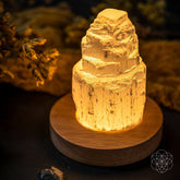 Selenite cleansing lamp night light by Conscious Items with a rectangular selenite crystal base and soft glowing illumination.