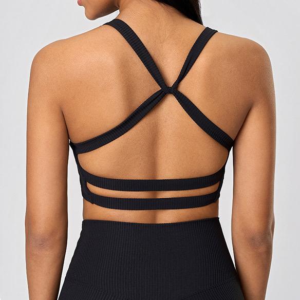 Blackout Barbell Vera bra featuring soft fabric, adjustable straps, and a sleek design for comfortable everyday wear.