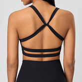 Blackout Barbell Vera bra featuring soft fabric, adjustable straps, and a sleek design for comfortable everyday wear.