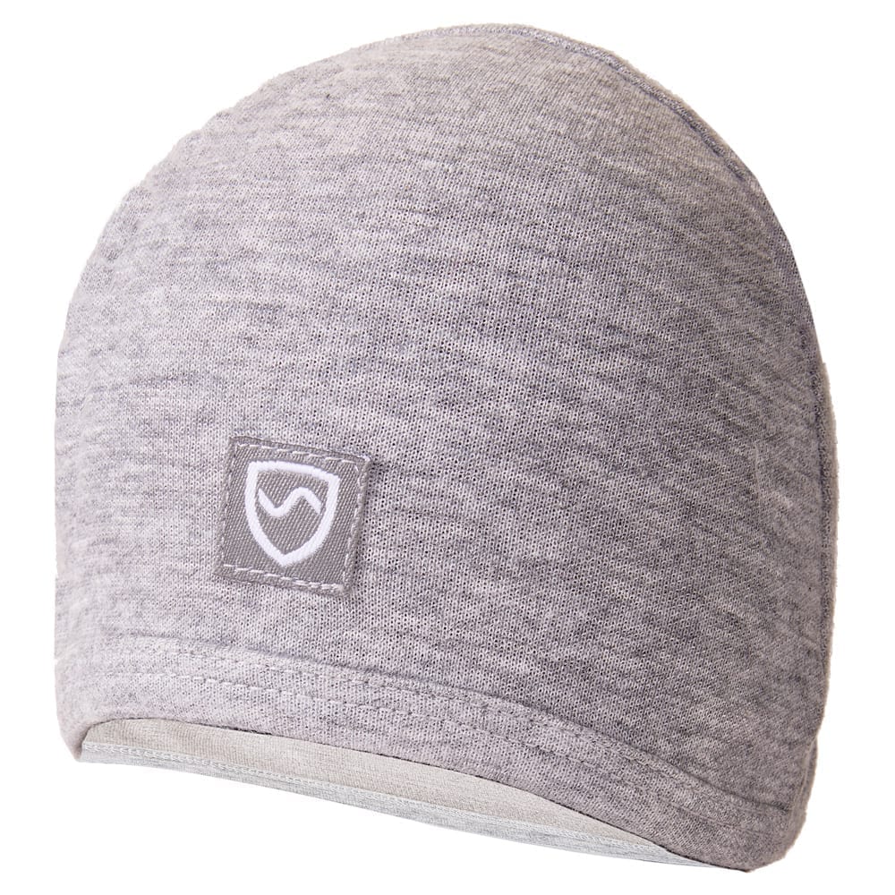 Shield Your Body SYB Baby Beanie on a baby, soft knit hat with a folded brim, designed for infants and toddlers.