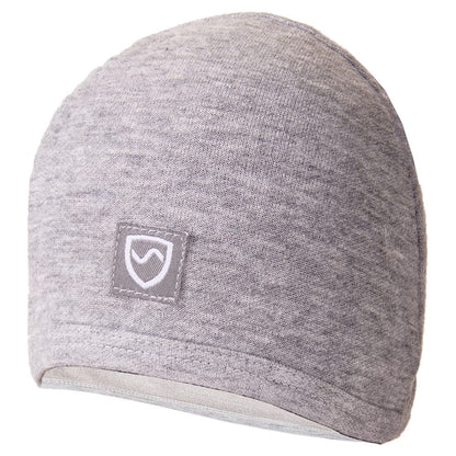 Shield Your Body SYB Baby Beanie on a baby, soft knit hat with a folded brim, designed for infants and toddlers.