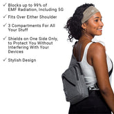 Shield Your Body SYB Sling Bag worn at the back, shown from a rear 3-quarter view with a gaiter, in a studio setting.