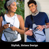 Unisex Shield Your Body SYB Sling Bag backpack with adjustable strap and multiple compartments on a plain background