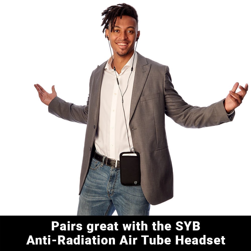 Black Shield Your Body SYB Phone Pouch for mobile phones, made of durable material with a secure clip attachment.