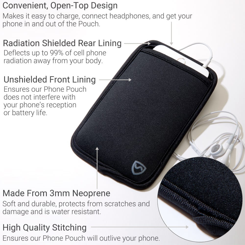 Black Shield Your Body SYB Phone Pouch for mobile phones, made of durable material with a secure flap closure.