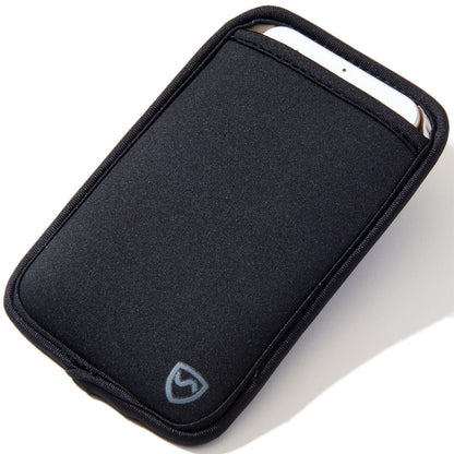 Black Shield Your Body SYB Phone Pouch for mobile phones, showcasing its compact design and durable material.