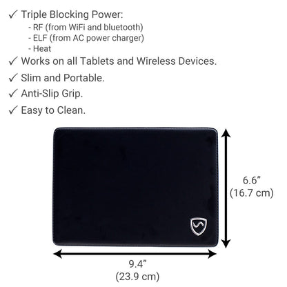 Shield Your Body SYB Tablet Pad in black, adjustable stand for tablets, showing ergonomic design and compatibility with various devices.