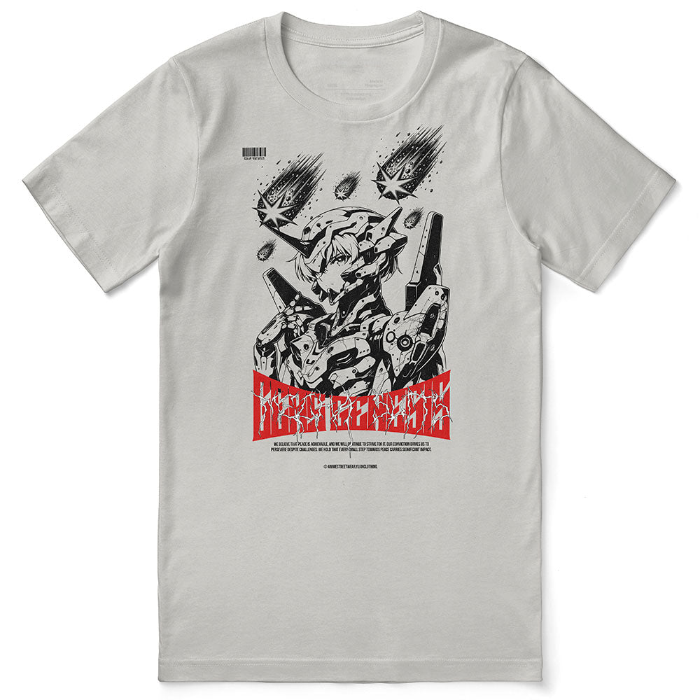 Yellow Genesis anime T-shirt by Yūjin Clothing featuring a detailed graphic design on the front.